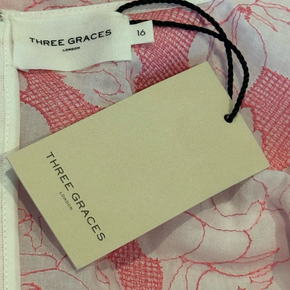 Three Graces London Ada Embroidered Cotton Midi Dress Pink Size 16 NWT Resort - Picture 11 of 12